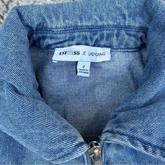 EXPRESS X LADYGANG DENIM JUMPSUIT ZIP JEAN UTILITY JUMPSUIT TIE WAIST Size 2 - Picture 6 of 9